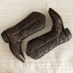 Frye Brown Embroidered Heeled Boots